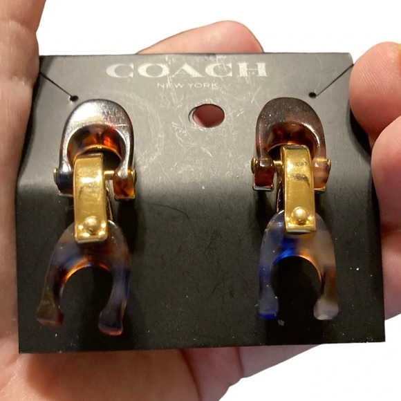 COACH Faux Tortoiseshell & Gold-Tone Signature Cs Drop Dangle Earrings NWT - Picture 4 of 6